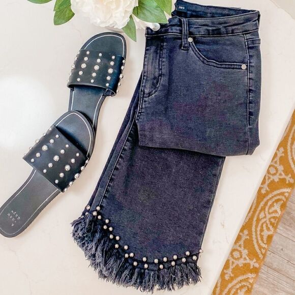 Kick Flare Jeans with Fringe and Studs - Picture 3 of 6